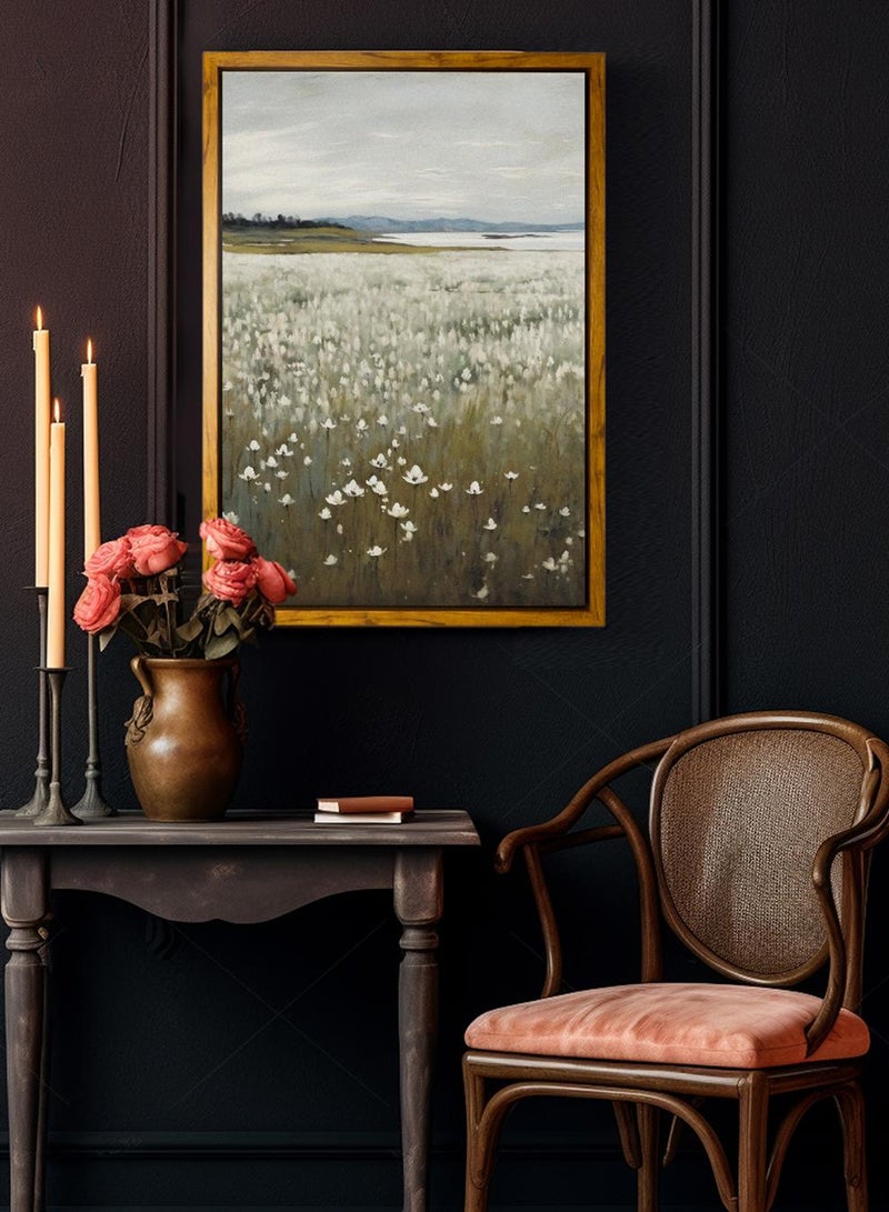 LOWHA Canvas Wall Art Stretched Over Wooden Frame with Wooden Color Floating Frame and Vintage Style Flowers Abstract Painting - Image 4