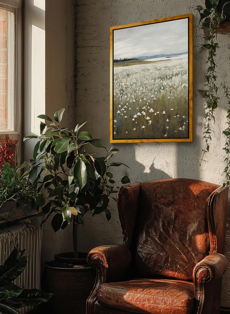 LOWHA Canvas Wall Art Stretched Over Wooden Frame with Wooden Color Floating Frame and Vintage Style Flowers Abstract Painting - Image 2