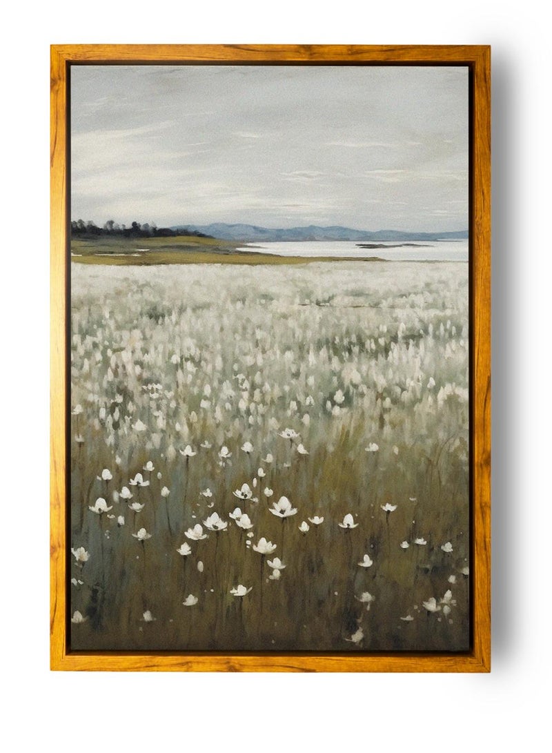 LOWHA Canvas Wall Art Stretched Over Wooden Frame with Wooden Color Floating Frame and Vintage Style Flowers Abstract Painting - Image 5