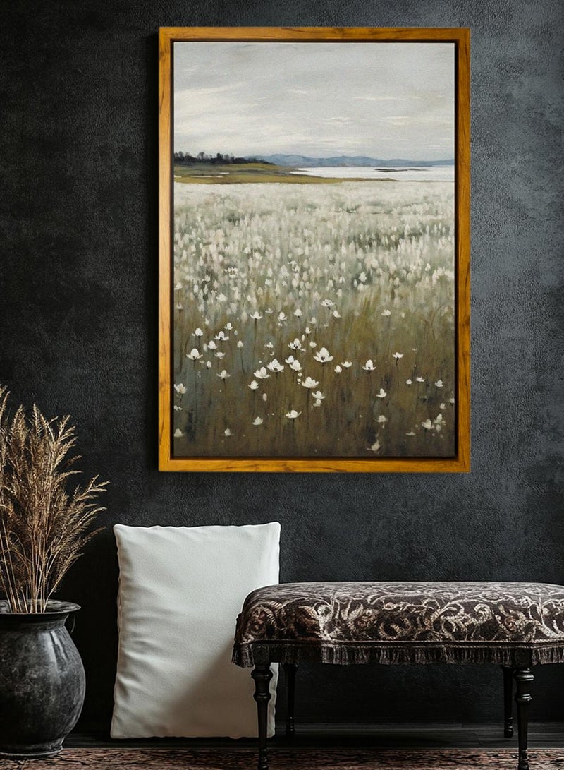 LOWHA Canvas Wall Art Stretched Over Wooden Frame with Wooden Color Floating Frame and Vintage Style Flowers Abstract Painting - Image 3