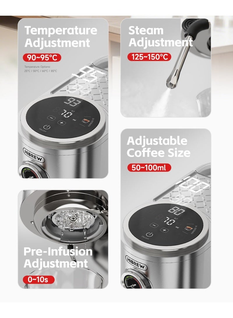 HiBREW G5 Conical Burr Electric Coffee Grinder with H13 Semi Automatic Espresso Coffee Machine,Bundle 2 Items, Home Coffee Maker Set, Adjustable Temp for Cold/Hot Brew, Cappuccino - Image 5