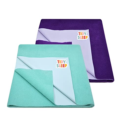Tidy Sleep Instadry Anti-Piling Fleece Extra Absorbent Quick Dry Sheet for New Born Babies, Cotton Bed Protector Mattress Pack of 2 Plum-Green Medium (100x70) cm - Image 1