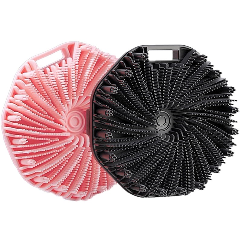 RamPula Silicone Body Scrubber, Silicone Loofah, Quick-Dry Exfoliating Body Brush for Wet or Dry Brushing, More Hygienic Than Traditional Loofah, Medium-Bristle Brush, Black and Pink - Image 1