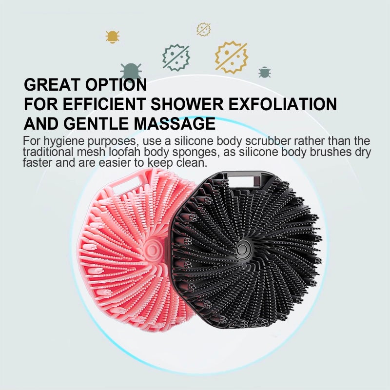 RamPula Silicone Body Scrubber, Silicone Loofah, Quick-Dry Exfoliating Body Brush for Wet or Dry Brushing, More Hygienic Than Traditional Loofah, Medium-Bristle Brush, Black and Pink - Image 3