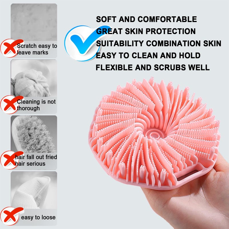 RamPula Silicone Body Scrubber, Silicone Loofah, Quick-Dry Exfoliating Body Brush for Wet or Dry Brushing, More Hygienic Than Traditional Loofah, Medium-Bristle Brush, Black and Pink - Image 2