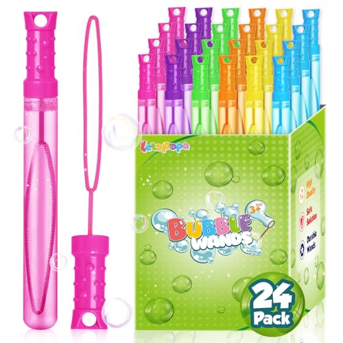 Letapapa Bubble Wand 24 Pcs Bubble Wands Bulk in 6 Colors Bubble Party Favors for Kids Summer Toys Indoor Outdoor Activity Themed Birthday Wedding for Girls Boys - Image 1
