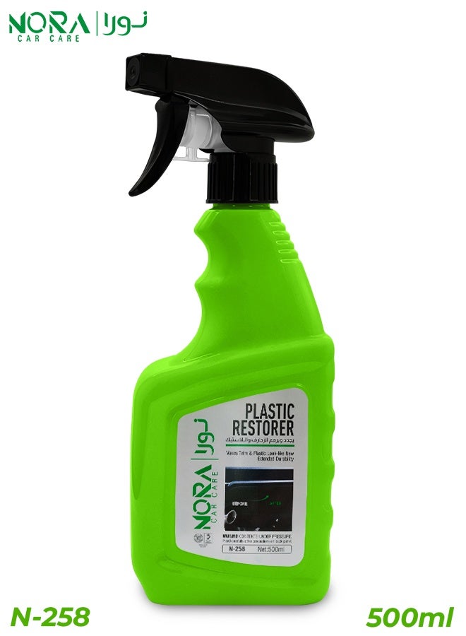 NORA Plastic Restorer N-258 (500ml) Restores Faded Plastic, Vinyl & Rubber UV Protection & Long-Lasting Shine For Bumpers, Trims, Mirrors & Exterior Panels Car Detailing Spray Polish - Image 1
