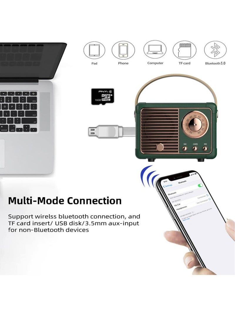 Captaintech Bluetooth Speaker Mini Wireless Speaker,Outdoor Portable with Crystal Clear Stereo Sound Rich Bass, Retro for iPhone, Android Devices and Tablet Green - Image 2