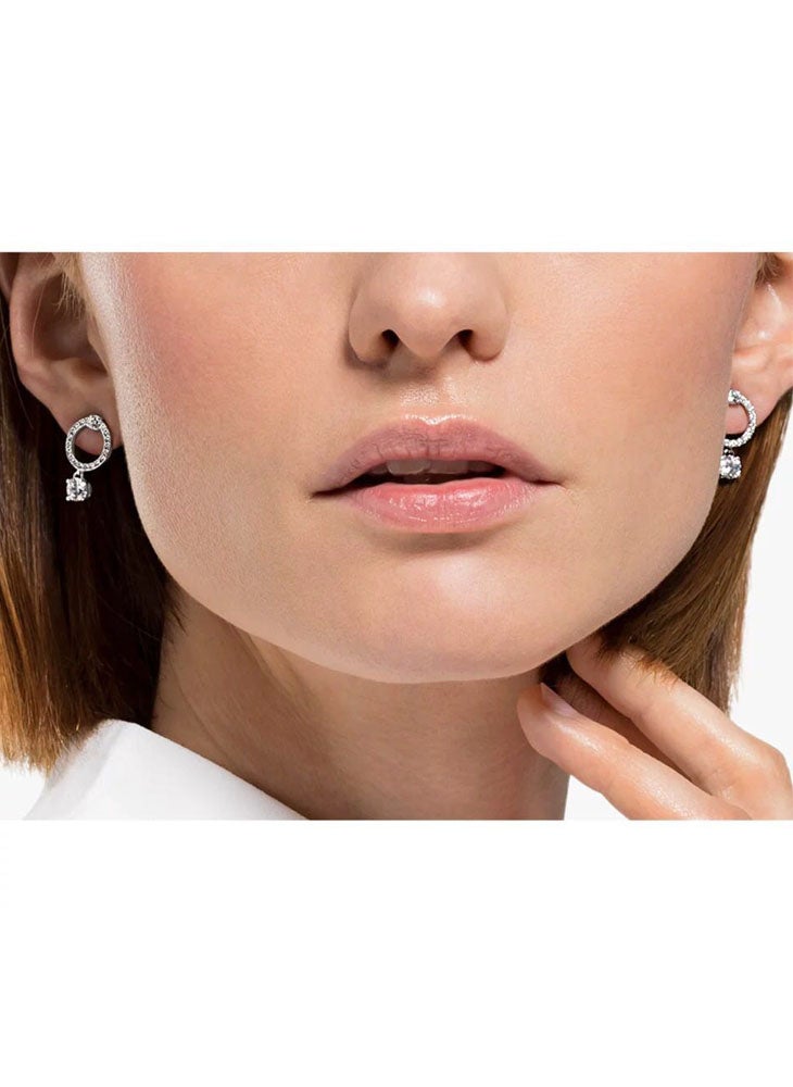 General - Attract Circle Pierced Earrings, White, Rhodium plated - Image 1