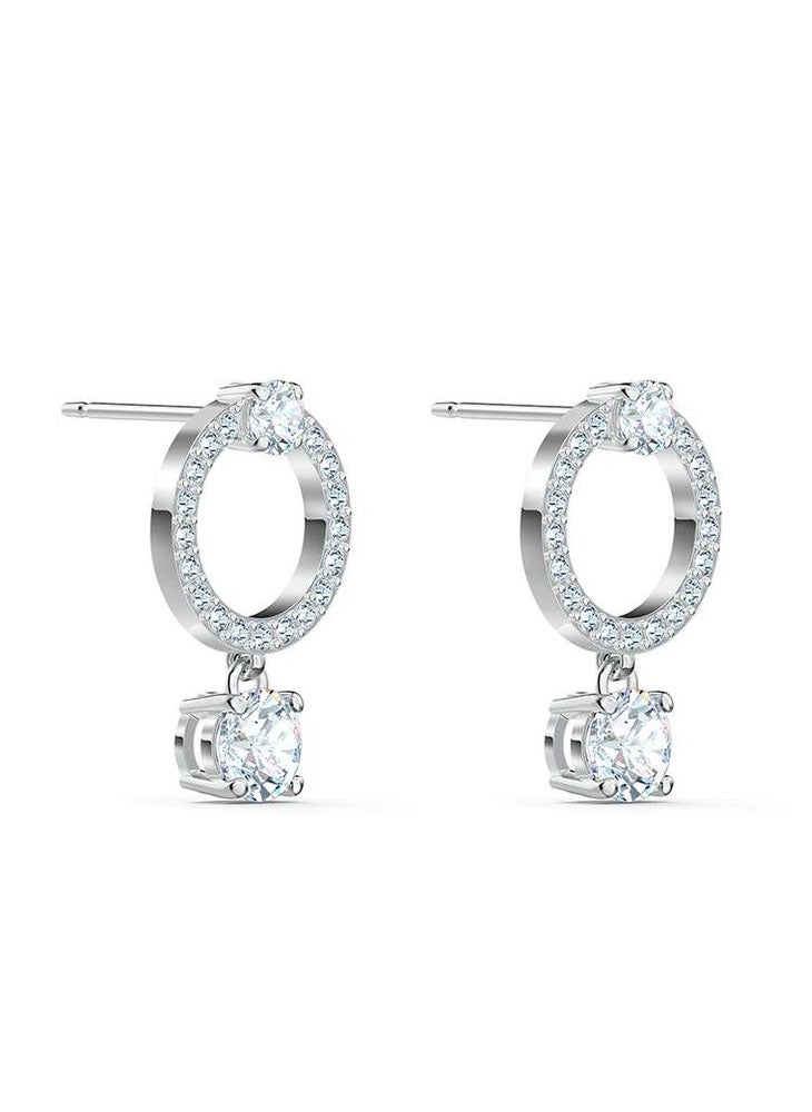 General - Attract Circle Pierced Earrings, White, Rhodium plated - Image 1