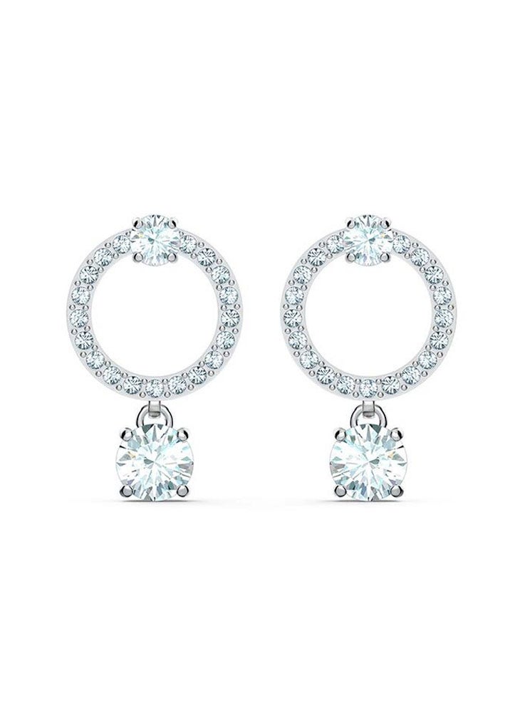 General - Attract Circle Pierced Earrings, White, Rhodium plated - Image 1