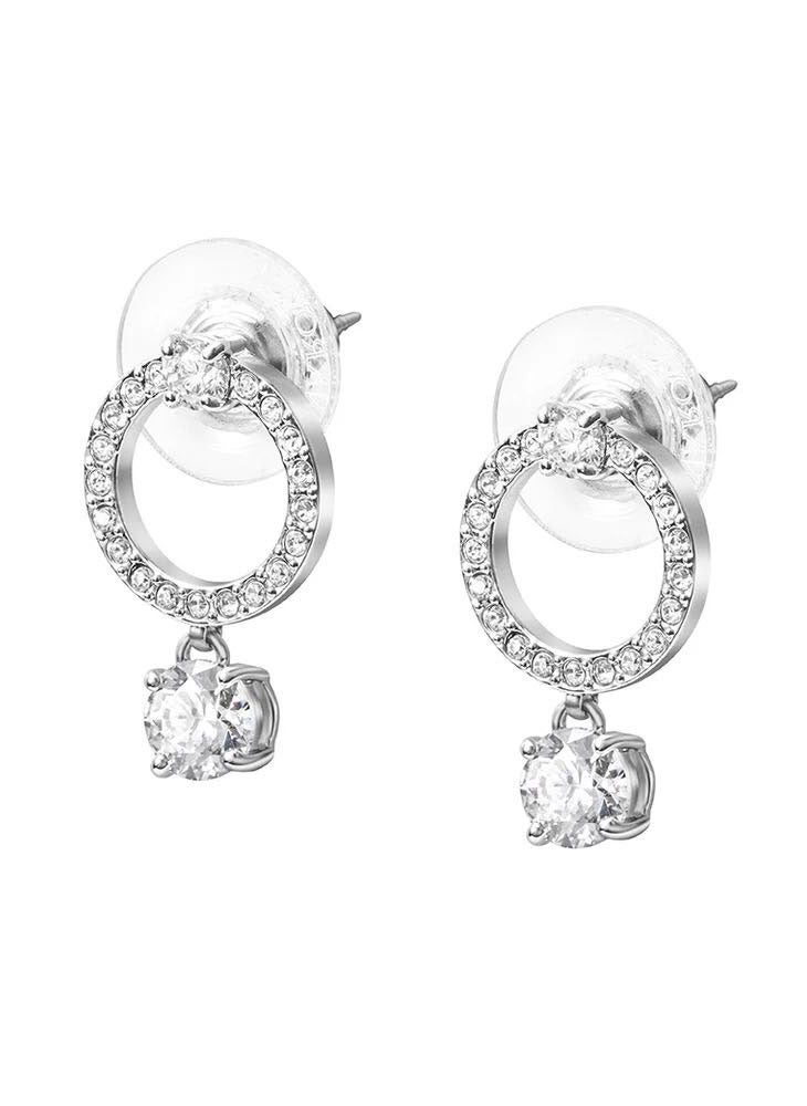 General - Attract Circle Pierced Earrings, White, Rhodium plated - Image 1