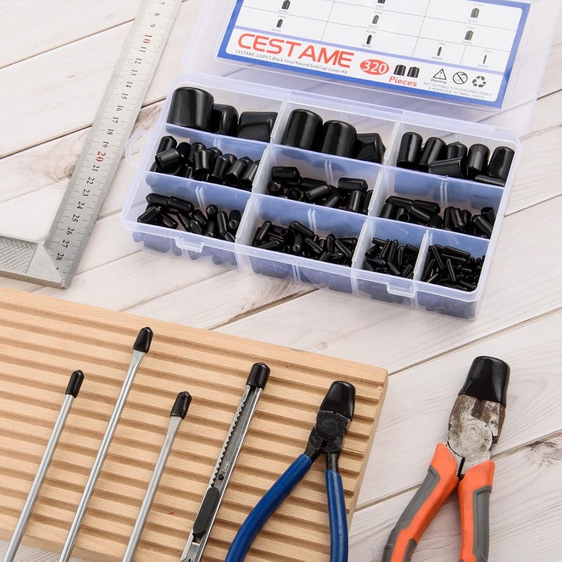 CESTAME 320 Pieces Black Vinyl Round End Caps Kit - Rubber Thread Protectors in 10 Sizes - Image 4