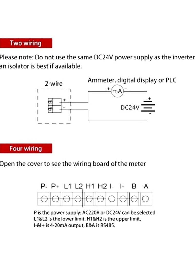 Ultrasonic Level Meter 4-20mA Output Integrated Sensor Level Meter silo Level Measurement Digital Display Water Level Sensor(0-2m 4-20mA) - Image 4
