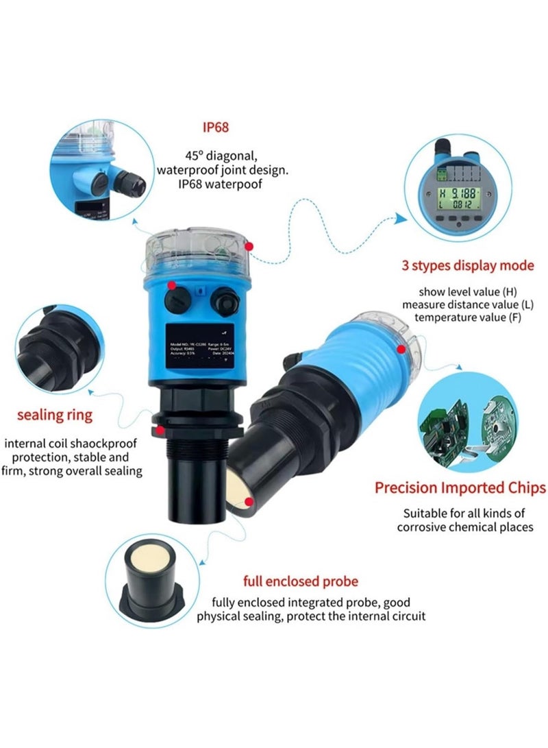 Ultrasonic Level Meter 4-20mA Output Integrated Sensor Level Meter silo Level Measurement Digital Display Water Level Sensor(0-2m 4-20mA) - Image 3