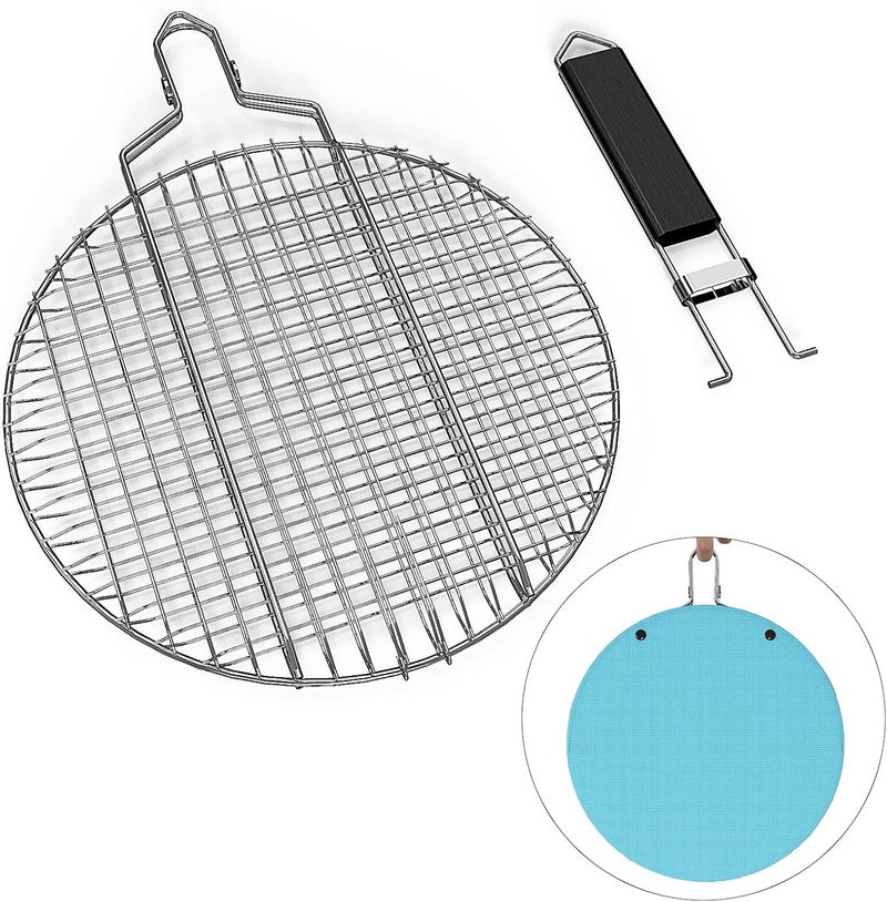 Linkidea Round Portable BBQ Grill Basket, Stainless Steel Fish Grill Basket with Removable Secure Locking Handle, Grill Accessories for Outdoor Grill Vegetables Fishes Shrimp - Image 3