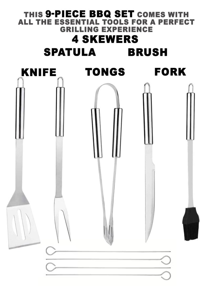 DBLEW طقم أدوات الشواء من الفولاذ المقاوم للصدأ 9 قطع مع حقيبة حمل | مجموعة ملحقات الشواء المحمولة في الهواء الطلق للتخييم والنزهات والطهي المنزلي - Image 3