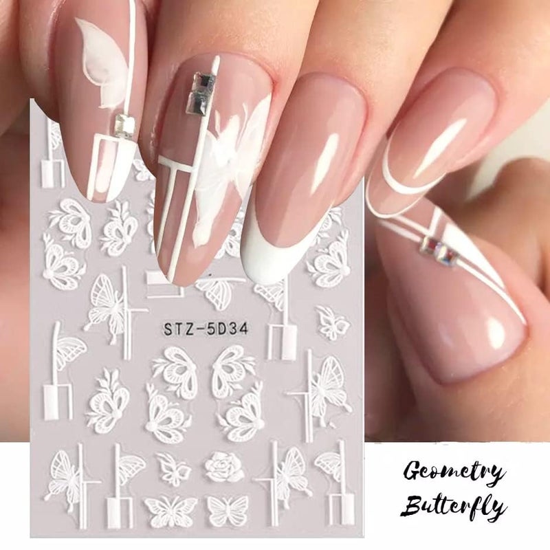 VOTACOS Flower Nail Stickers for Nail Art 5D Embossed Engraved Nails Decals 3D Spring Summer Accessories White Blue Self-Adhesive Nails DIY Design Decoration for Women Girlsï¼ˆ6 Sheets - Image 3