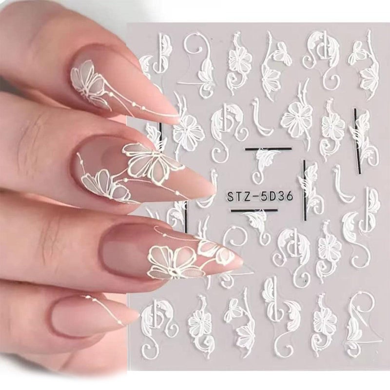 VOTACOS Flower Nail Stickers for Nail Art 5D Embossed Engraved Nails Decals 3D Spring Summer Accessories White Blue Self-Adhesive Nails DIY Design Decoration for Women Girlsï¼ˆ6 Sheets - Image 4