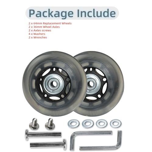 Rhinenet Replacement Luggage Suitcase Wheels OD 68mm Repair Kit Parts Axles Rubber Metal Clear Wheel Roller Bearings Tools Wear-Resistant Mute Flexible Set of (2) Wheels 68mm x 24mm x 6mm - Image 5