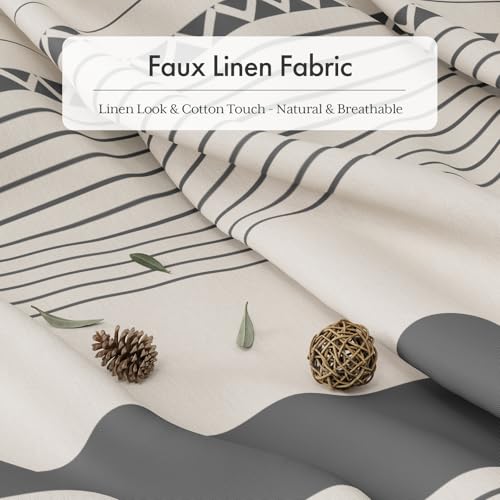 AmazerBath Boho Shower Curtain Set, Grey Shower Curtain with Tassels, Rustic Faux Linen Gray Striped Modern Farmhouse Shower Curtain with Hooks, Light Tan Toned, 72x72 Inches - Image 2