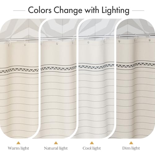 AmazerBath Boho Shower Curtain Set, Grey Shower Curtain with Tassels, Rustic Faux Linen Gray Striped Modern Farmhouse Shower Curtain with Hooks, Light Tan Toned, 72x72 Inches - Image 5