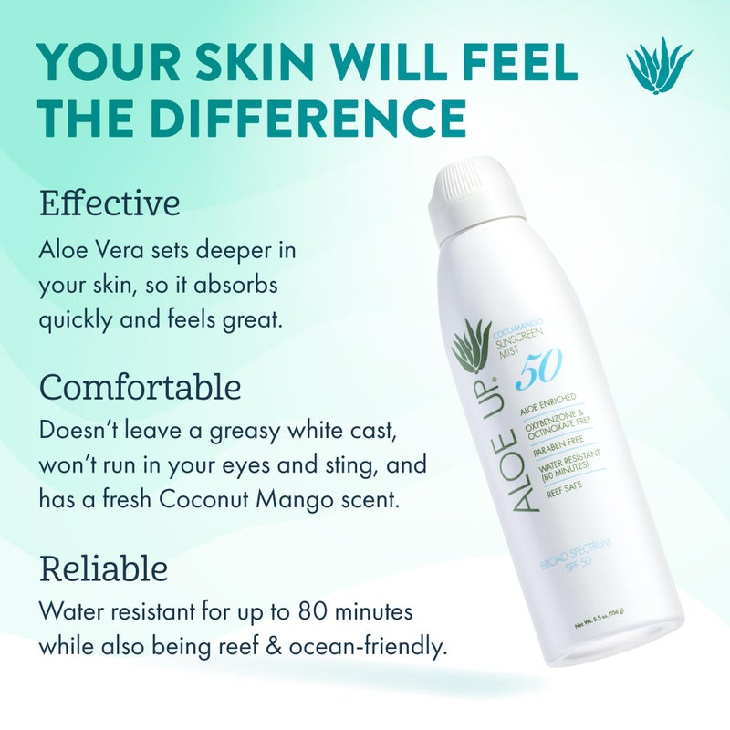 Aloe Up White Collection Continuous Sunscreen Spray SPF 50 Broad Spectrum UVA/UVB Sunscreen Protector for Face and Body with Moisturizing Aloe Vera Gel Reef Safe Coco Mango Fragrance 5.5 Fl. Oz - Image 2