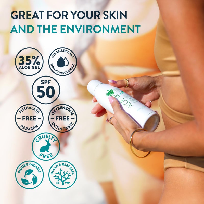 Aloe Up White Collection Continuous Sunscreen Spray SPF 50 Broad Spectrum UVA/UVB Sunscreen Protector for Face and Body with Moisturizing Aloe Vera Gel Reef Safe Coco Mango Fragrance 5.5 Fl. Oz - Image 4