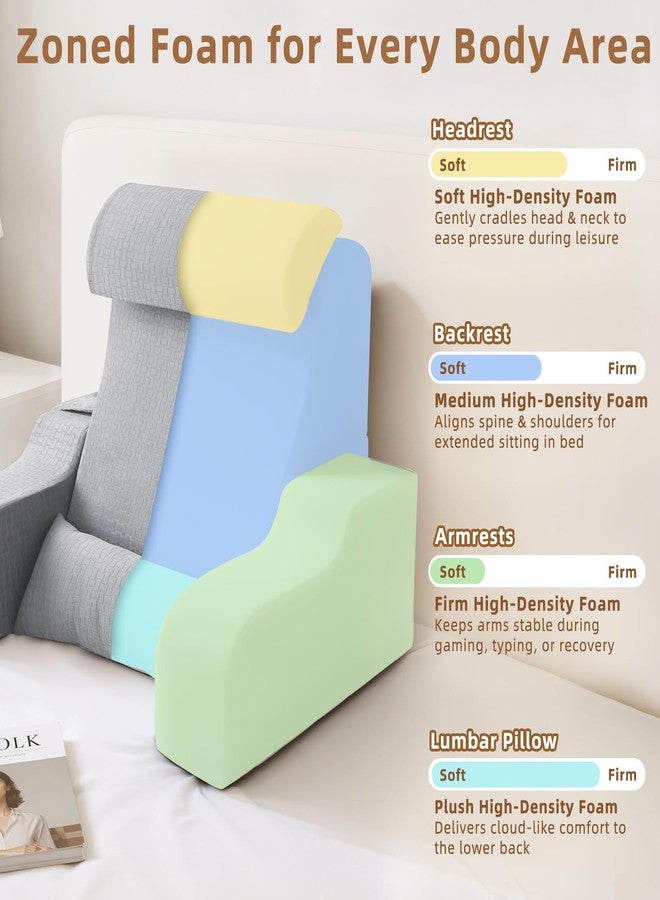 ESUERDO 5PCS Reading Pillow for Sitting in Bed Adult, 2 in 1 Foldable Back Wedge Pillow for Sleep, Ergonomic Back Support Pillow with Arms for Watching TV, Gaming, Working, Recovery, 19” White/Grey - Image 5