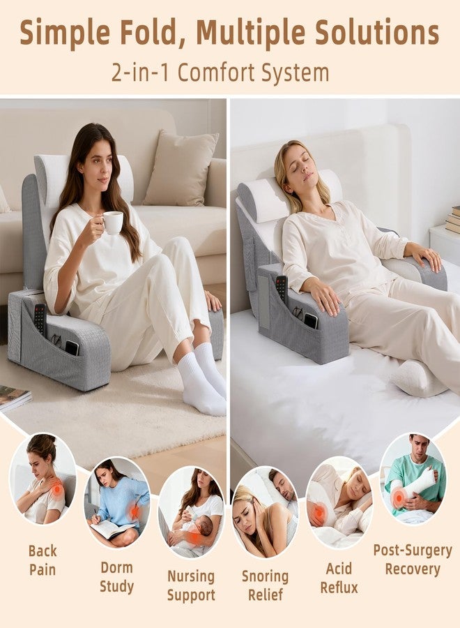 ESUERDO 5PCS Reading Pillow for Sitting in Bed Adult, 2 in 1 Foldable Back Wedge Pillow for Sleep, Ergonomic Back Support Pillow with Arms for Watching TV, Gaming, Working, Recovery, 19” White/Grey - Image 2