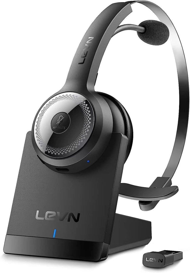 LEVN Bluetooth 5.0 Headset, Wireless Headset with Microphone (AI Noise Cancelling), 35Hrs Bluetooth Headphones with USB Dongle for PC, Suitable for Remote Work/Call Center/Zoom/Online Class/Trucker - Image 1