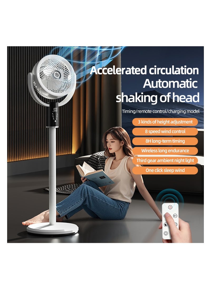 12" Oscillating Fan for Bedroom, Standing Floor Fan with Remote, 90 ° Oscillating, 180 ° Up & Down Adjustable, Height Adjustable With lights, 8 Hour Timing Set, 8 Speeds, for Bedroom Study Room（F5）