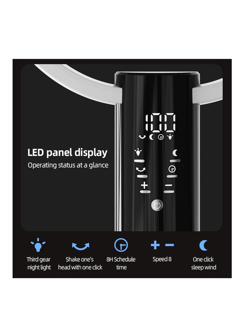 12" Oscillating Fan for Bedroom, Standing Floor Fan with Remote, 90 ° Oscillating, 180 ° Up & Down Adjustable, Height Adjustable With lights, 8 Hour Timing Set, 8 Speeds, for Bedroom Study Room（F5）