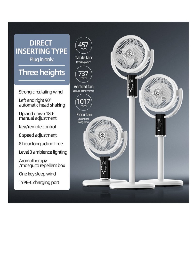 12" Oscillating Fan for Bedroom, Standing Floor Fan with Remote, 90 ° Oscillating, 180 ° Up & Down Adjustable, Height Adjustable With lights, 8 Hour Timing Set, 8 Speeds, for Bedroom Study Room（F5）
