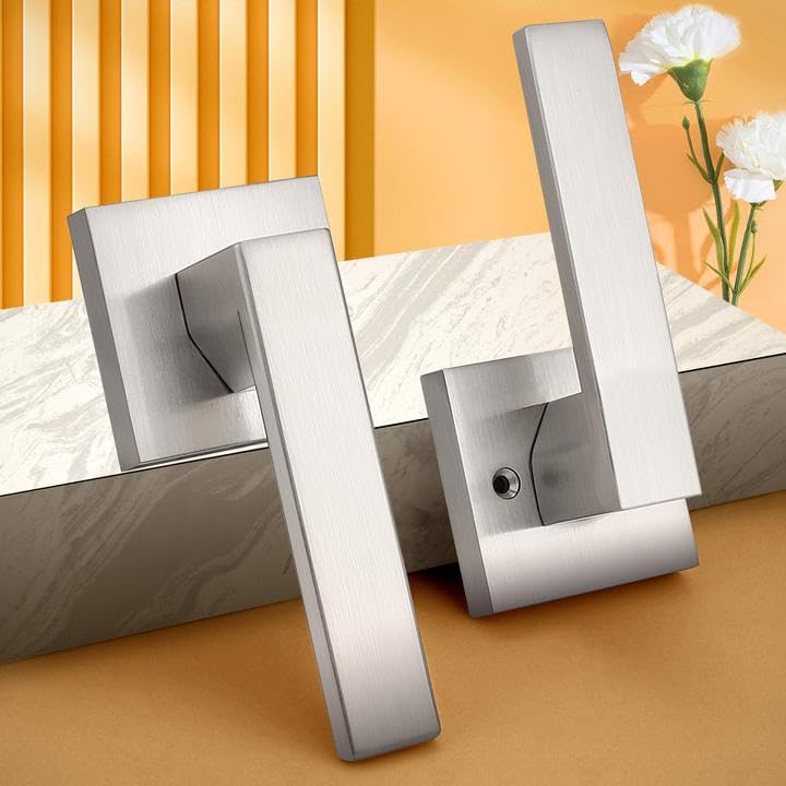 Probrico Interior Brushed Nickel Door Handle, Heavy Duty, Flat Square Passage Door Handles, Keyless Door Levers Lockset for Closet and Hallway (8 Pack, Modern) - Image 2