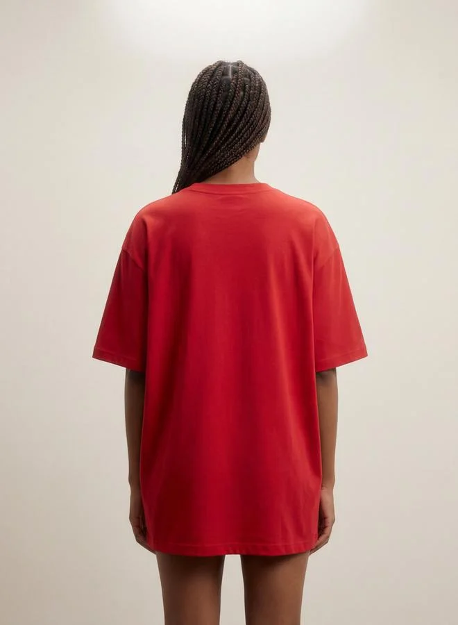 تايك تو Red Graphic Print Round Neck Oversized T-Shirt By Reprise