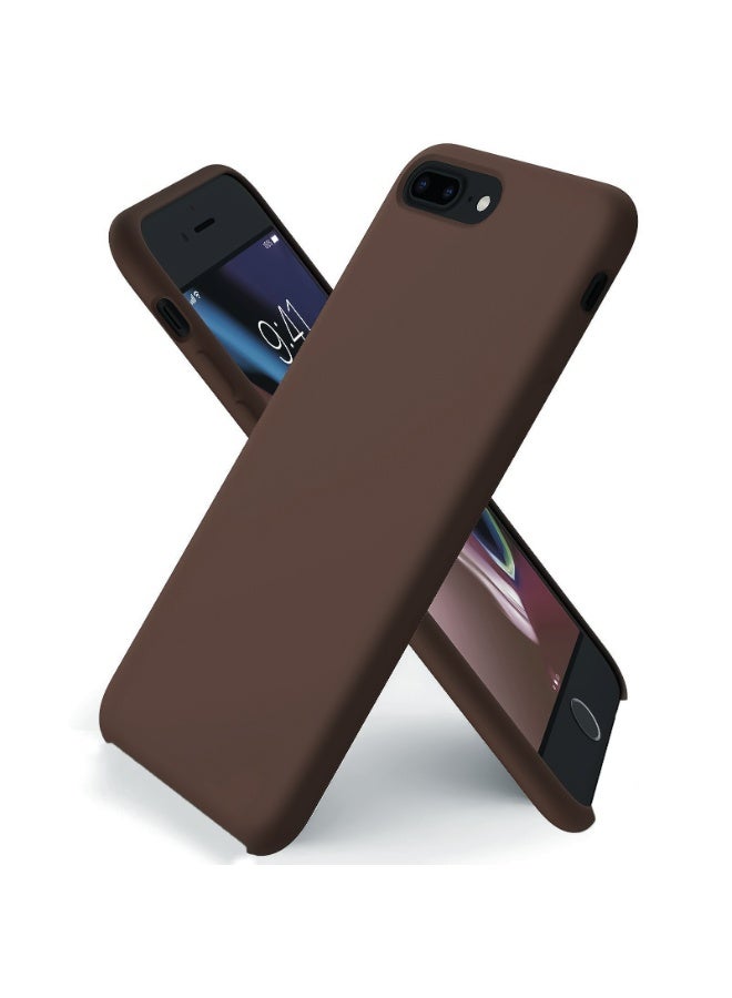 Compatible with iPhone 7/8 Plus Case 5.5 Inch Slim Liquid Silicone 4 Layers Soft Gel Rubber Shockproof Protective Phone Case with Anti Scratch Microfiber Lining (Brown) - Image 1