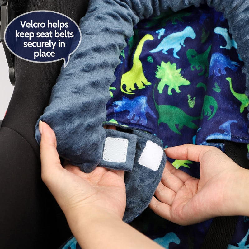 TANOFAR Baby Car Seat Head Support, Infant Car Seat Insert for Boys, Soft Newborn Carseat Cushion Fit for Car Seats, Stroller, Bouncers, Blue Dinosaur - Image 5