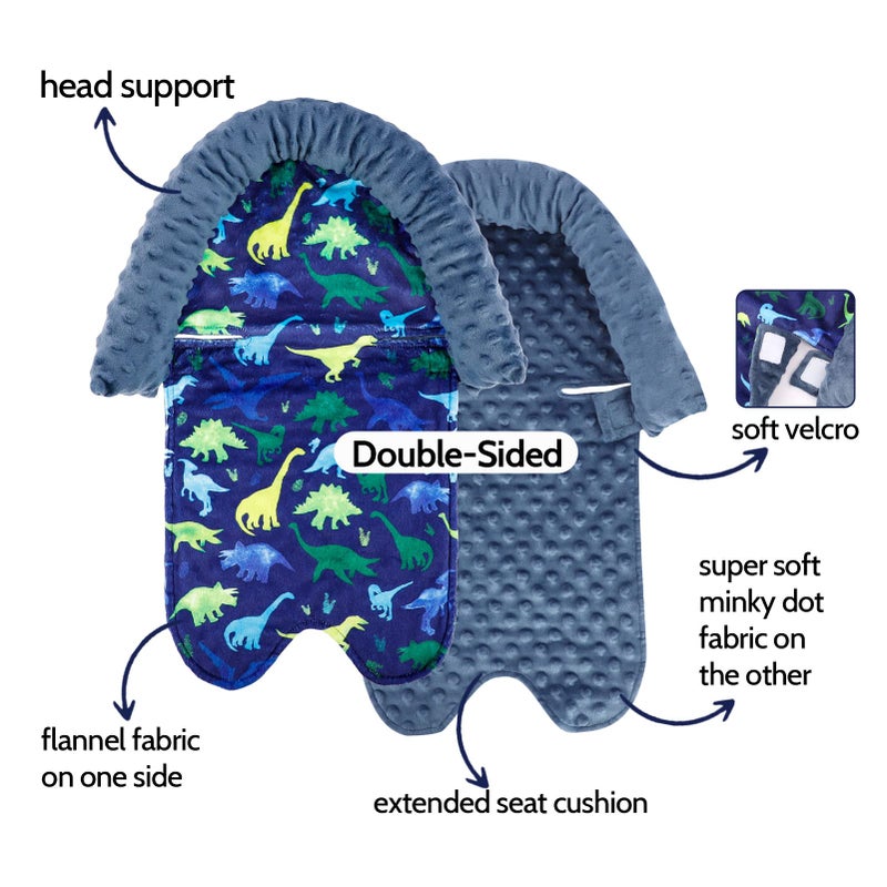 TANOFAR Baby Car Seat Head Support, Infant Car Seat Insert for Boys, Soft Newborn Carseat Cushion Fit for Car Seats, Stroller, Bouncers, Blue Dinosaur - Image 3