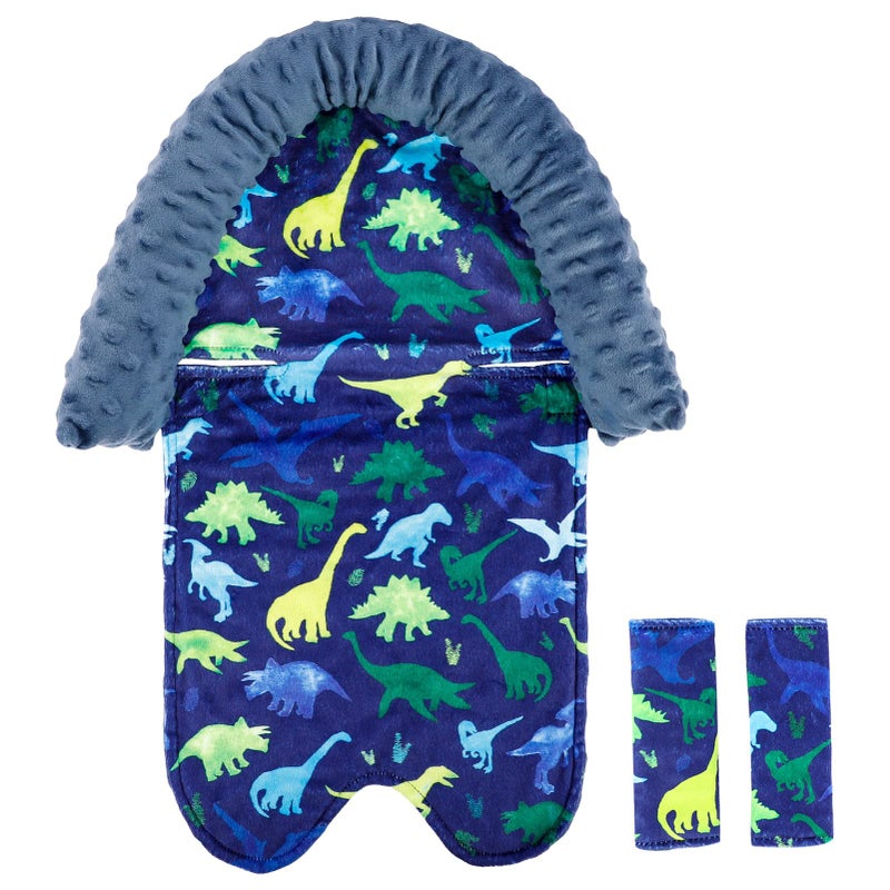 TANOFAR Baby Car Seat Head Support, Infant Car Seat Insert for Boys, Soft Newborn Carseat Cushion Fit for Car Seats, Stroller, Bouncers, Blue Dinosaur - Image 1