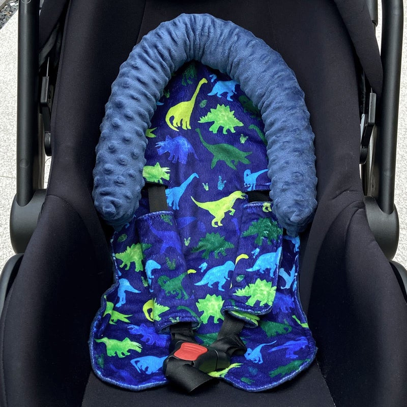 TANOFAR Baby Car Seat Head Support, Infant Car Seat Insert for Boys, Soft Newborn Carseat Cushion Fit for Car Seats, Stroller, Bouncers, Blue Dinosaur - Image 2