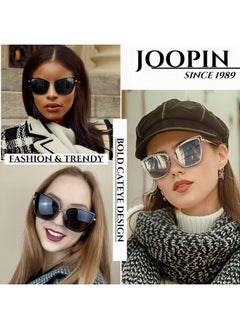 Joopin Oversized Cateye Sunglasses Fashion Cat Eye Sun Glasses Uv400 Trendy Beacky Shades For Women Ladies Sunnies (Black + Silver Mirrored)  - Image 2