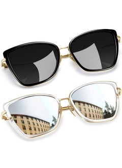 Joopin Oversized Cateye Sunglasses Fashion Cat Eye Sun Glasses Uv400 Trendy Beacky Shades For Women Ladies Sunnies (Black + Silver Mirrored)  - Image 1