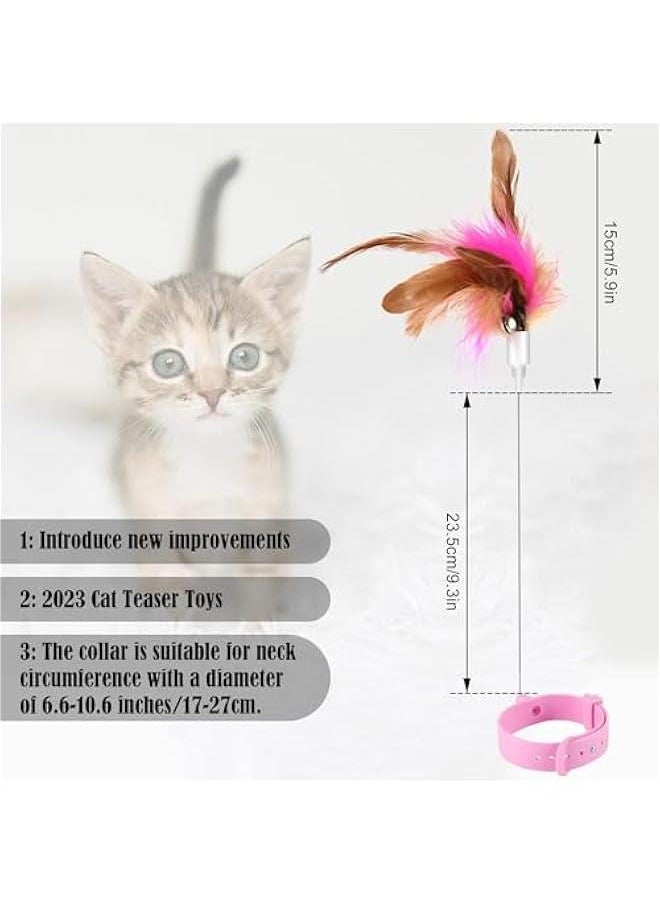MOXO 2 Cat Feather Collar Toys Retractable Cat Teaser Toys with Silic Collar Interactive Cat Toys Funny Exercise Toy for Kitten or Cats Blue Pink  - Image 2