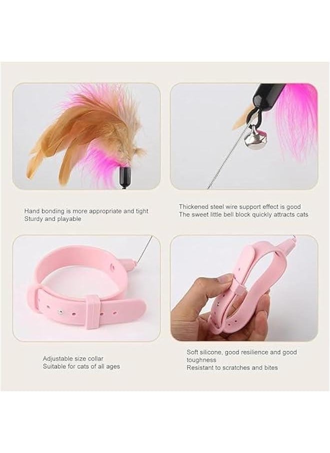 MOXO 2 Cat Feather Collar Toys Retractable Cat Teaser Toys with Silic Collar Interactive Cat Toys Funny Exercise Toy for Kitten or Cats Blue Pink  - Image 4