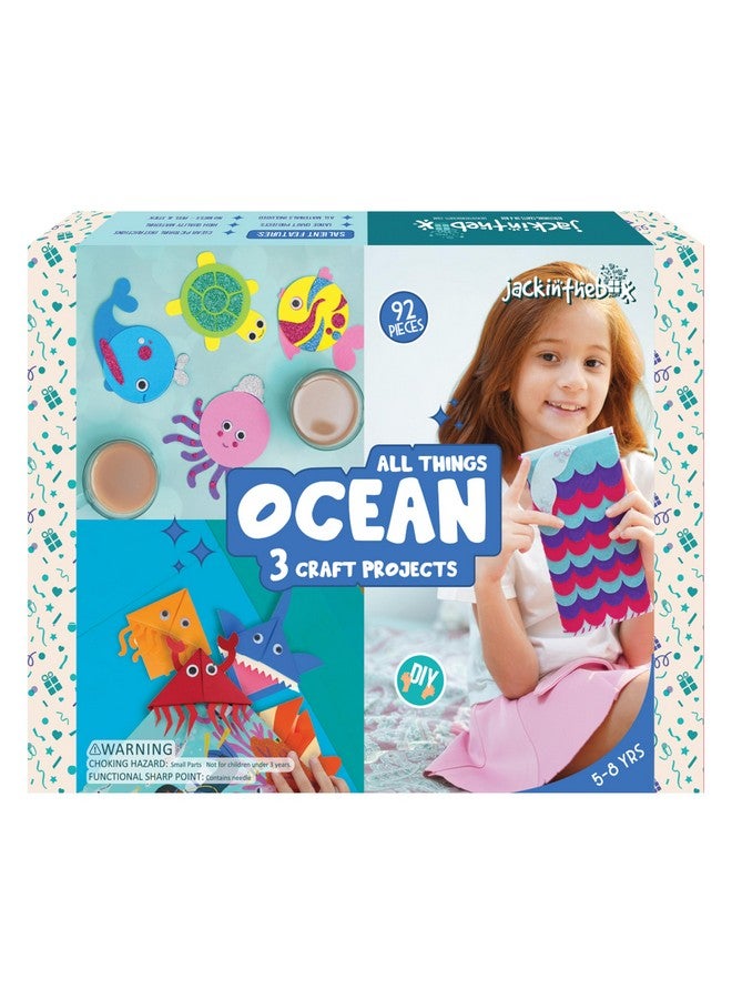 jackinthebox Cardboard Under The Sea Themed Craft Kit | Includes Beautiful Felt Mermaid Sewing Kit | 3 Different Crafts-in-1 | Best Gift Girls Ages 6 to 10 Years (3-in-1, Multicolor) - Image 1