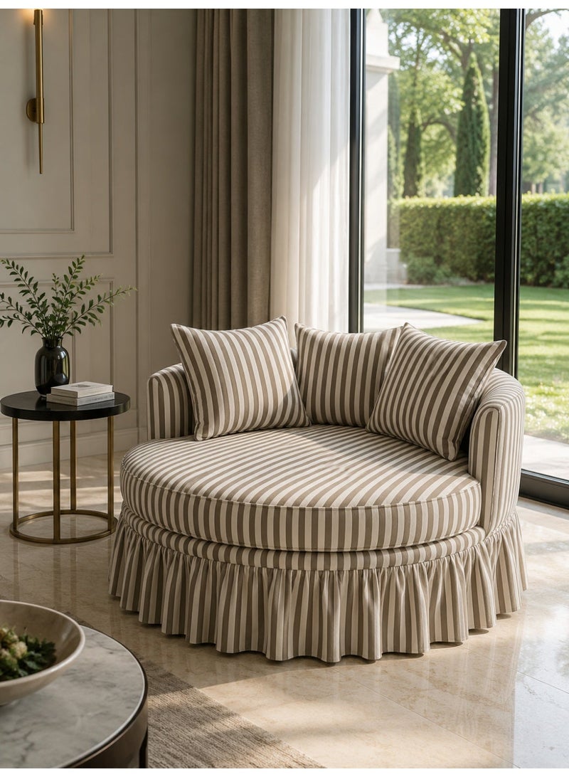 Modern round chair with brown stripes, cotton fabric, Swedish wood - Image 1