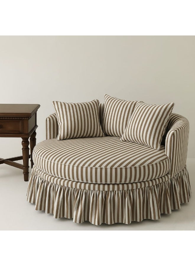 Modern round chair with brown stripes, cotton fabric, Swedish wood - Image 2