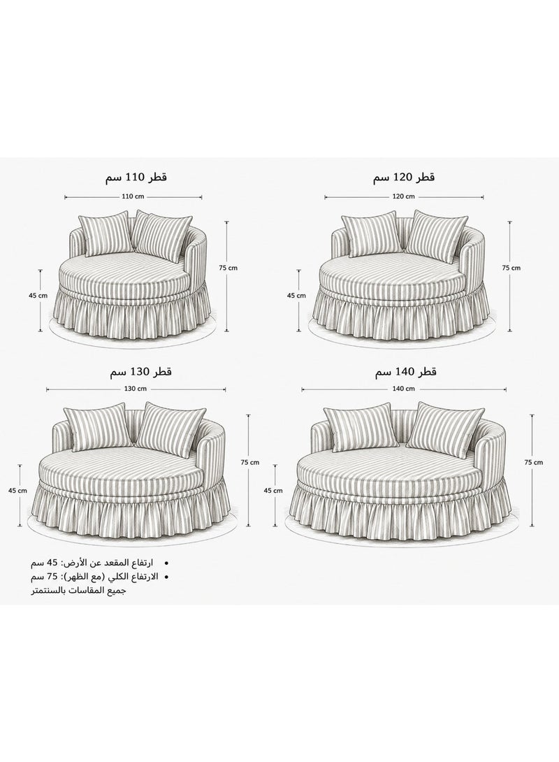Modern round chair with brown stripes, cotton fabric, Swedish wood - Image 3