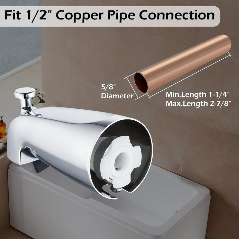 Wintap Slip-on Tub Spout with Diverter, Compatible with 1/2 Inch Copper Tube Fit, Bathroom Bathtub Spout 1-Pack (Polished Chrome) - Image 3